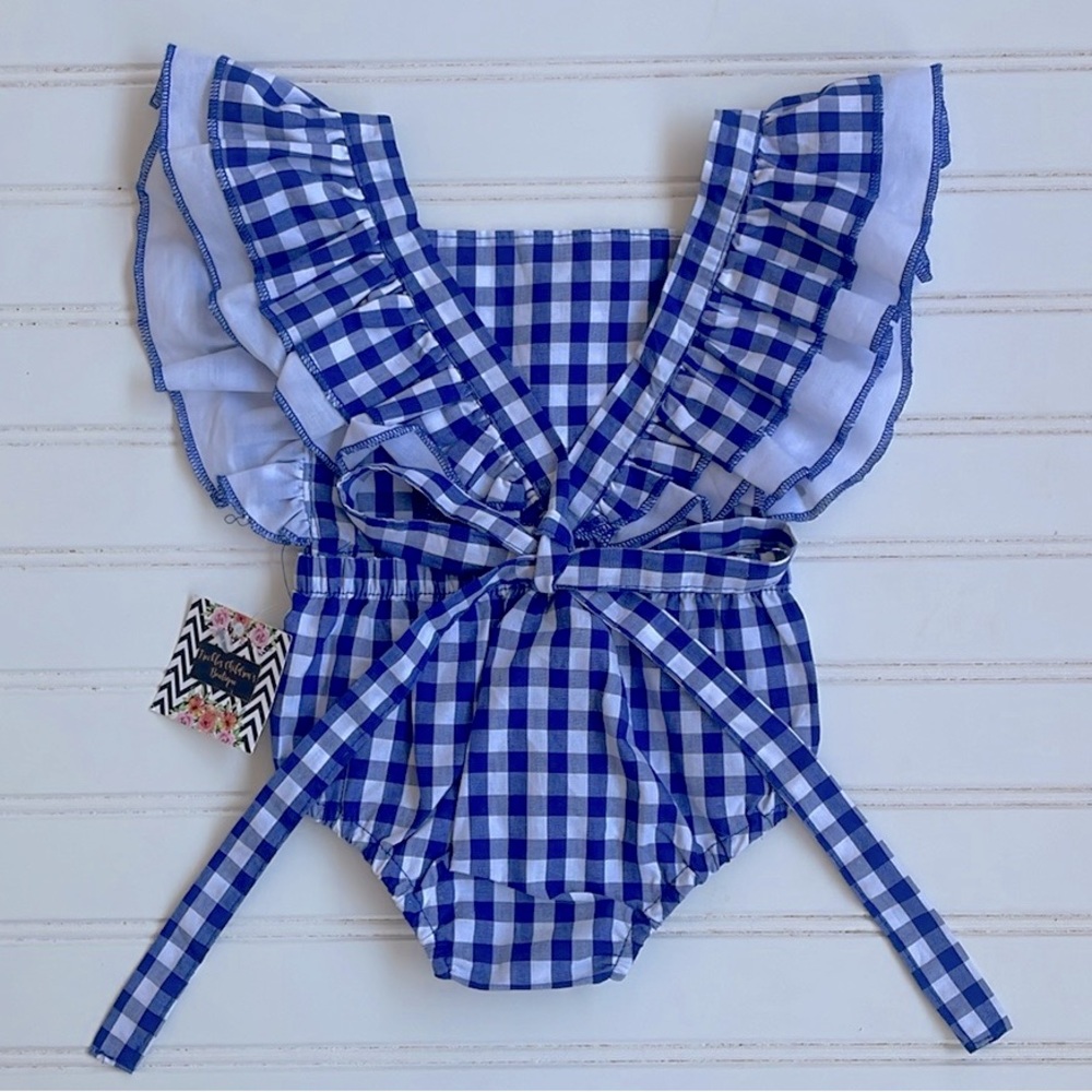 BOUTIQUE NWT Preppy Gingham Crossback Tie Ruffle Bubble